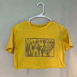 yellow graphic cacti crop top!!